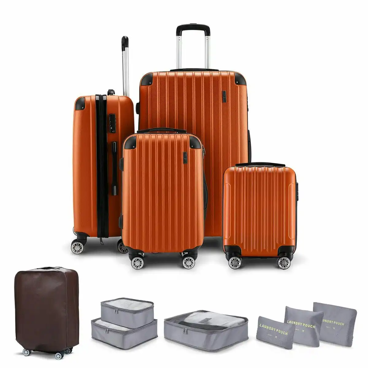 Buon Viaggio Luggage Suitcase Set 4 Piece Carry On Traveller Checked Bag Hard Shell Lightweight Rolling Trolley TSA Lock Orange