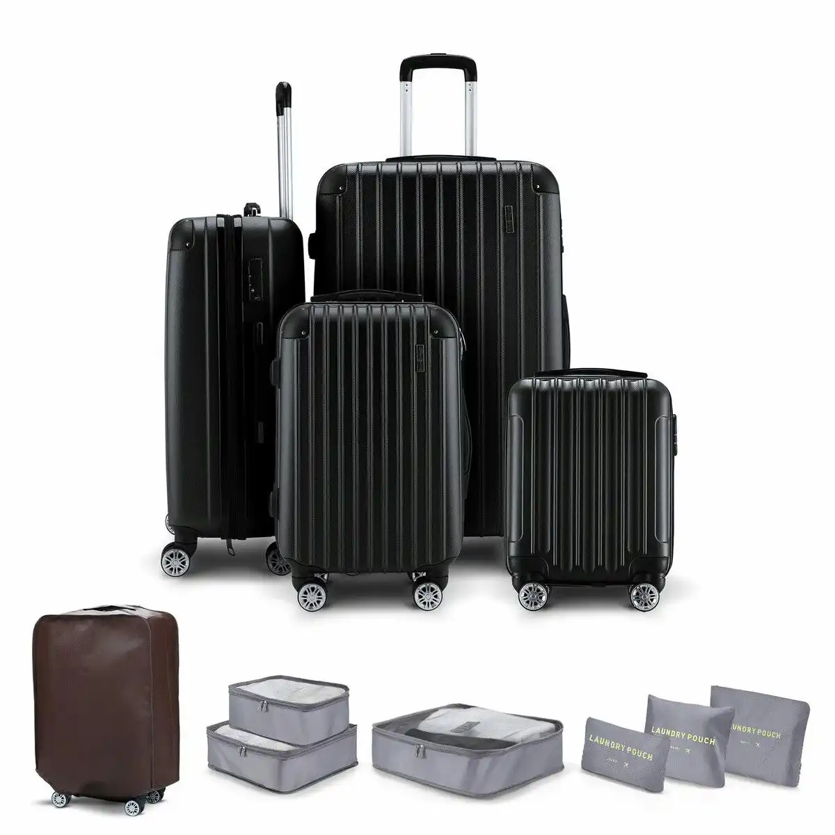 Buon Viaggio 4 Piece Luggage Suitcase Set Carry On Traveller Bag Hard Shell TSA Lock Checked Trolley Rolling Lightweight Black