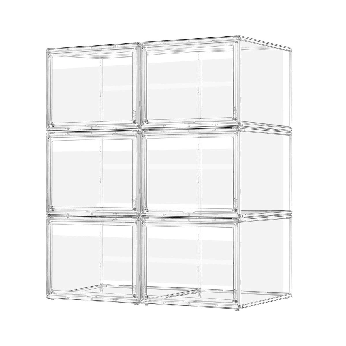 Ausway 6pcs Shoe Storage Boxes Large Plastic Stackable Clear Containers Organiser Display Cases for Sneaker Clothes Bins with Lids