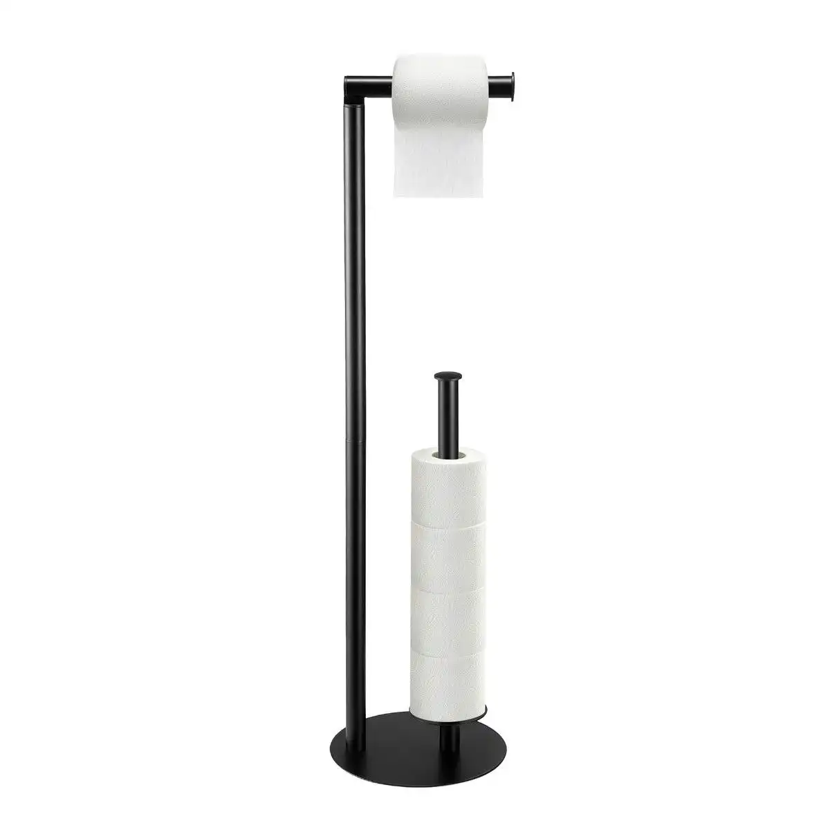 LUXSUITE Free Standing Toilet Paper Holder Bathroom Organiser Spare Tissue Roll Storage Reserve Floor Stand Pole Dispenser RV Home Decor 65.5cm Black
