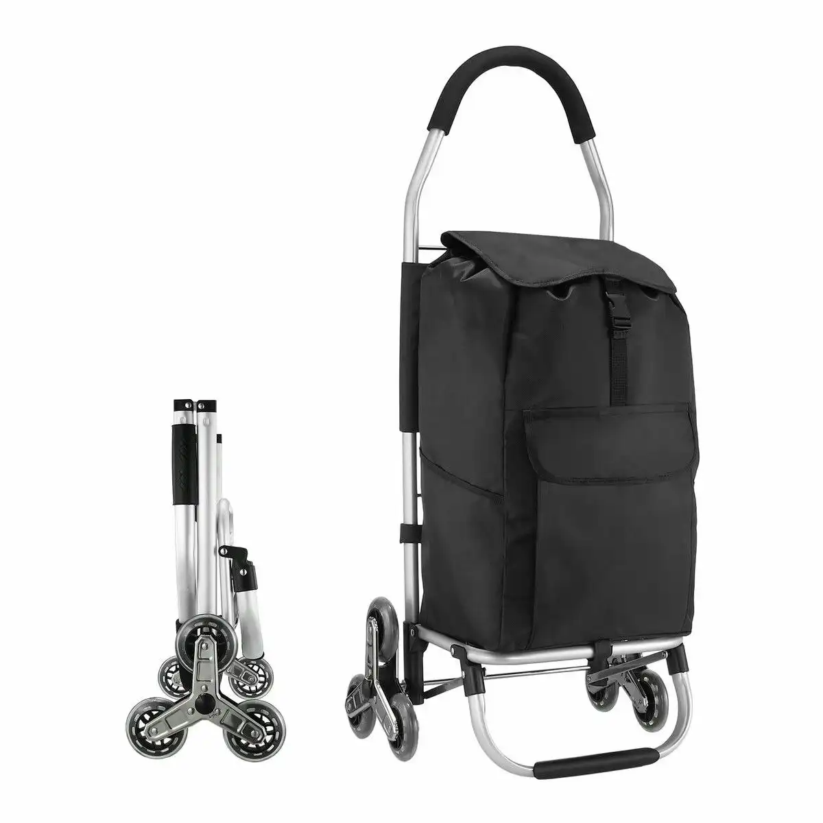 LUXSUITE Shopping Trolley Cart Trolly Wheeled Storage Bag Grocery Market Foldable Utility Granny Stair Climbing Wheels Aluminium 45L
