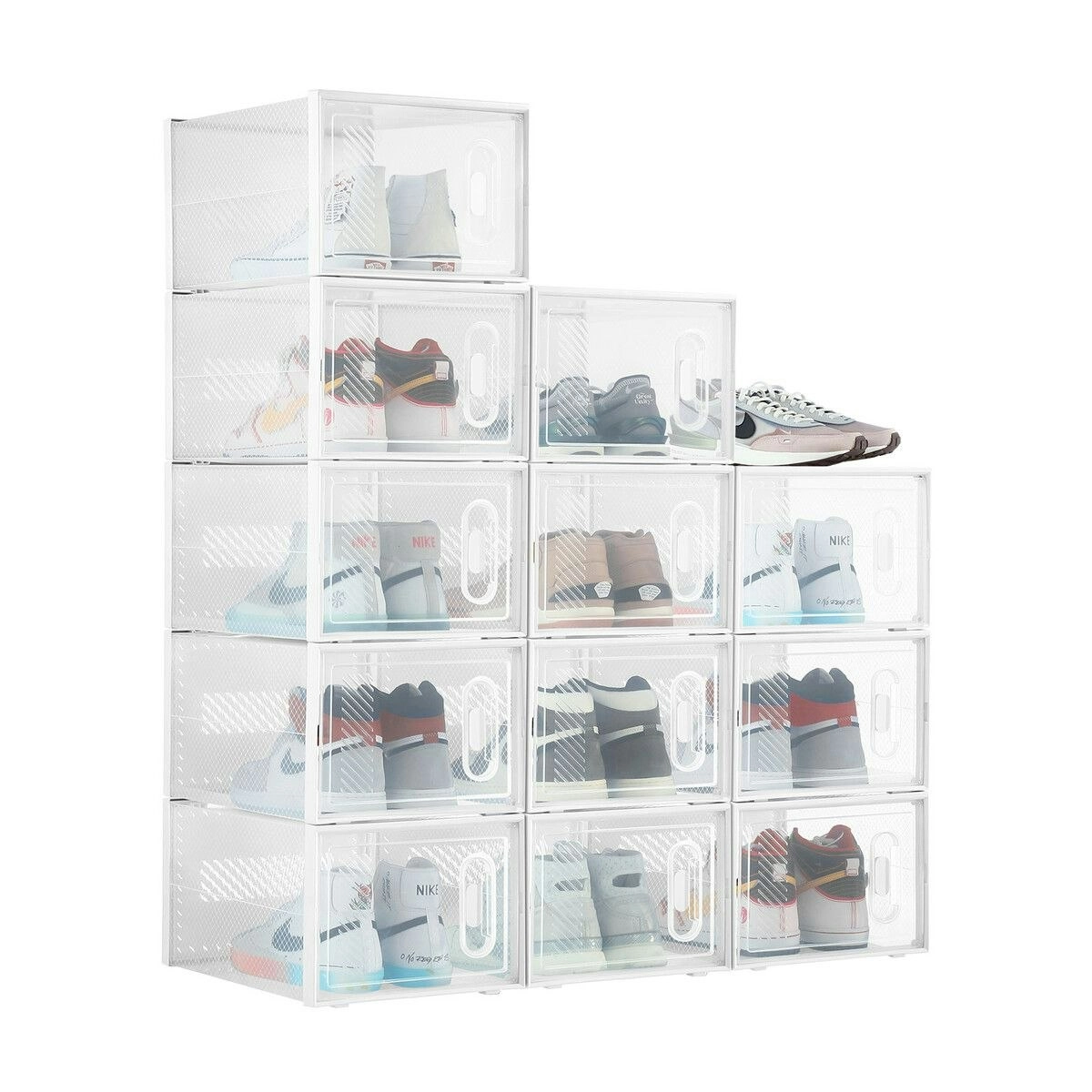 LUXSUITE 12PCS Plastic Shoe Boxes Clear Stackable Organiser Transparent Storage Containers Sneaker Display Cases Bins Holder Organizer Unit