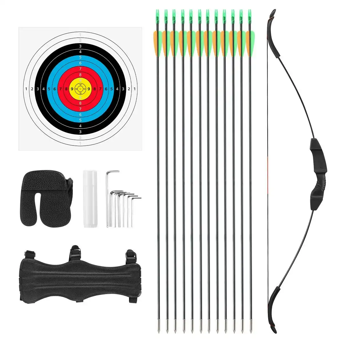 Ausway 40lbs Recurve Bow Arrow Set Sports Archery Outdoor Hunting Equipment Target Shooting 40lbs Left Right Handed Black