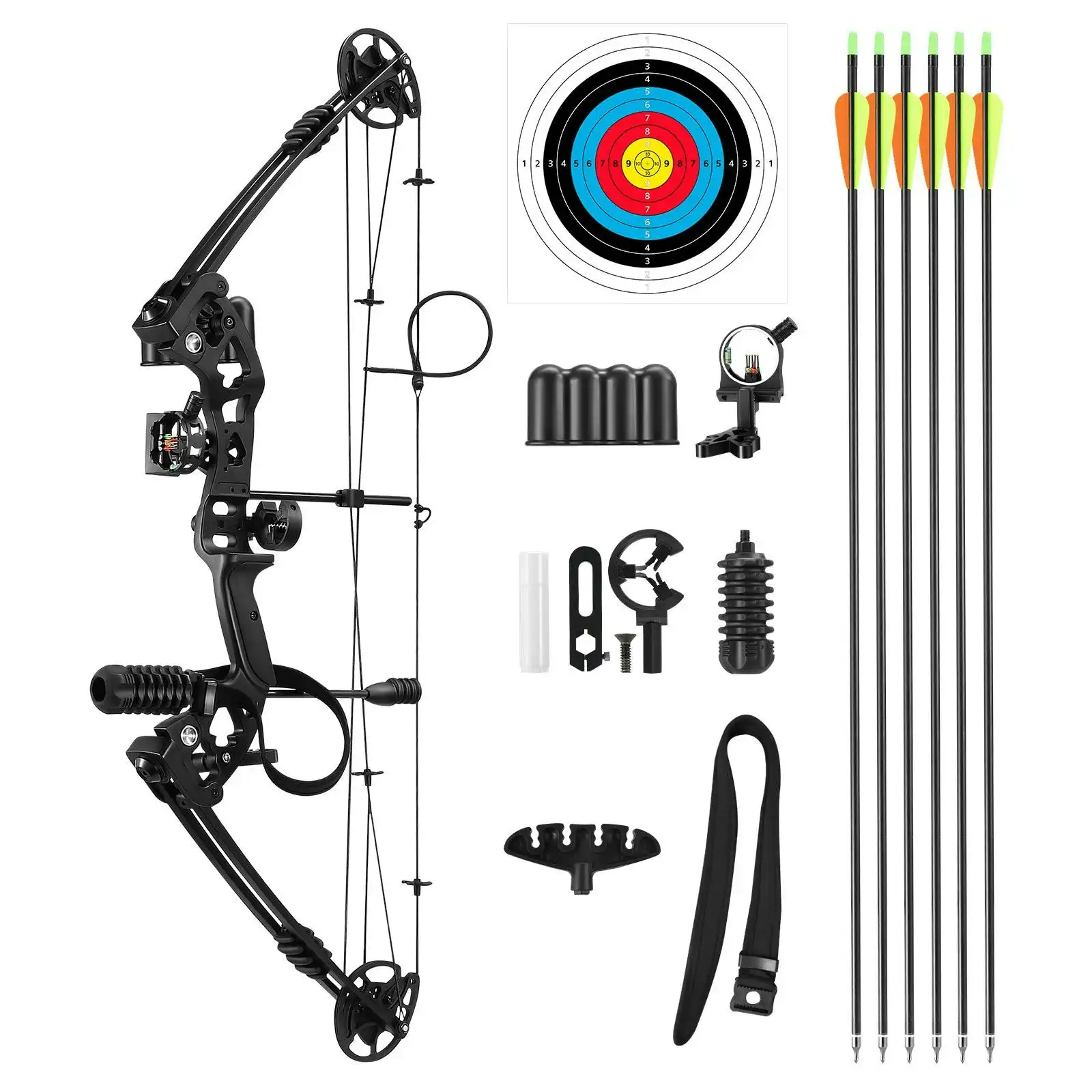Ausway Compound Bow Arrow Set Archery Hunting Sports Equipment Target Shooting 20-55lbs Right Handed for Beginner Master Black