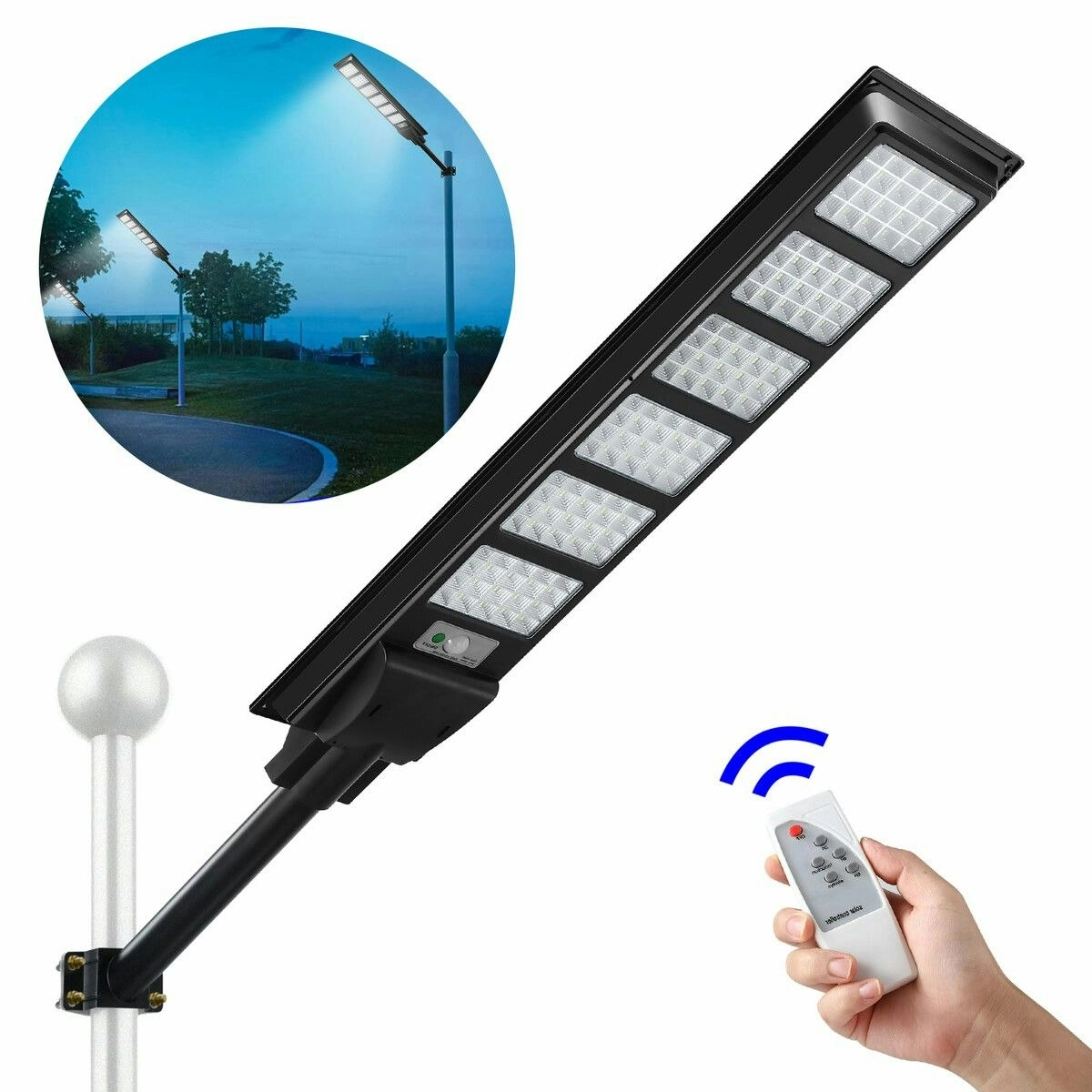 Ausway 600W Solar Street Lights 480 LED Floodlight Motion Sensor Outdoor Garden Yard Security Flood Down Lamp Remote Control Waterproof Parking Lot Spot Pole