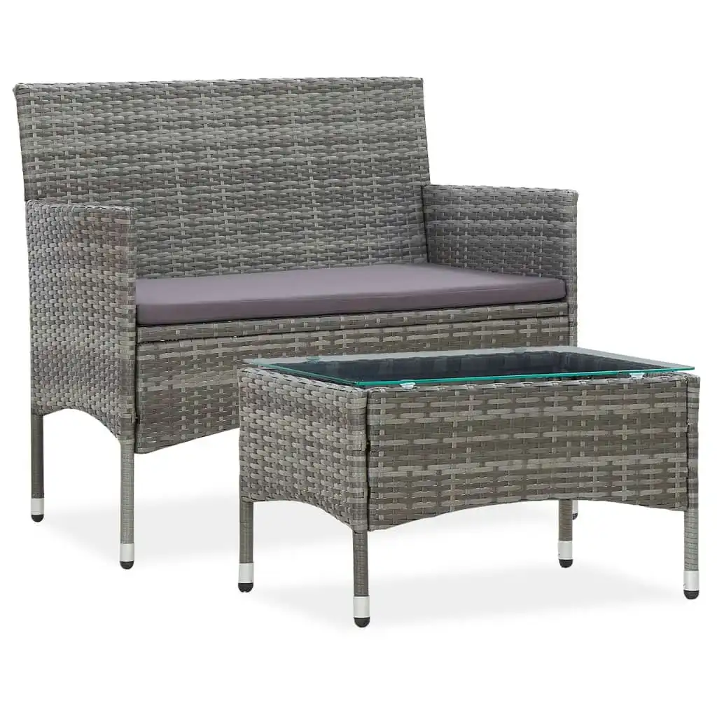 2 Piece Garden Lounge Set with Cushion Poly Rattan Grey 3059320