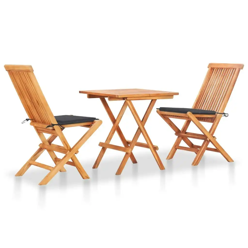 3 Piece Bistro Set with Anthracite Cushions Solid Teak Wood 3063225