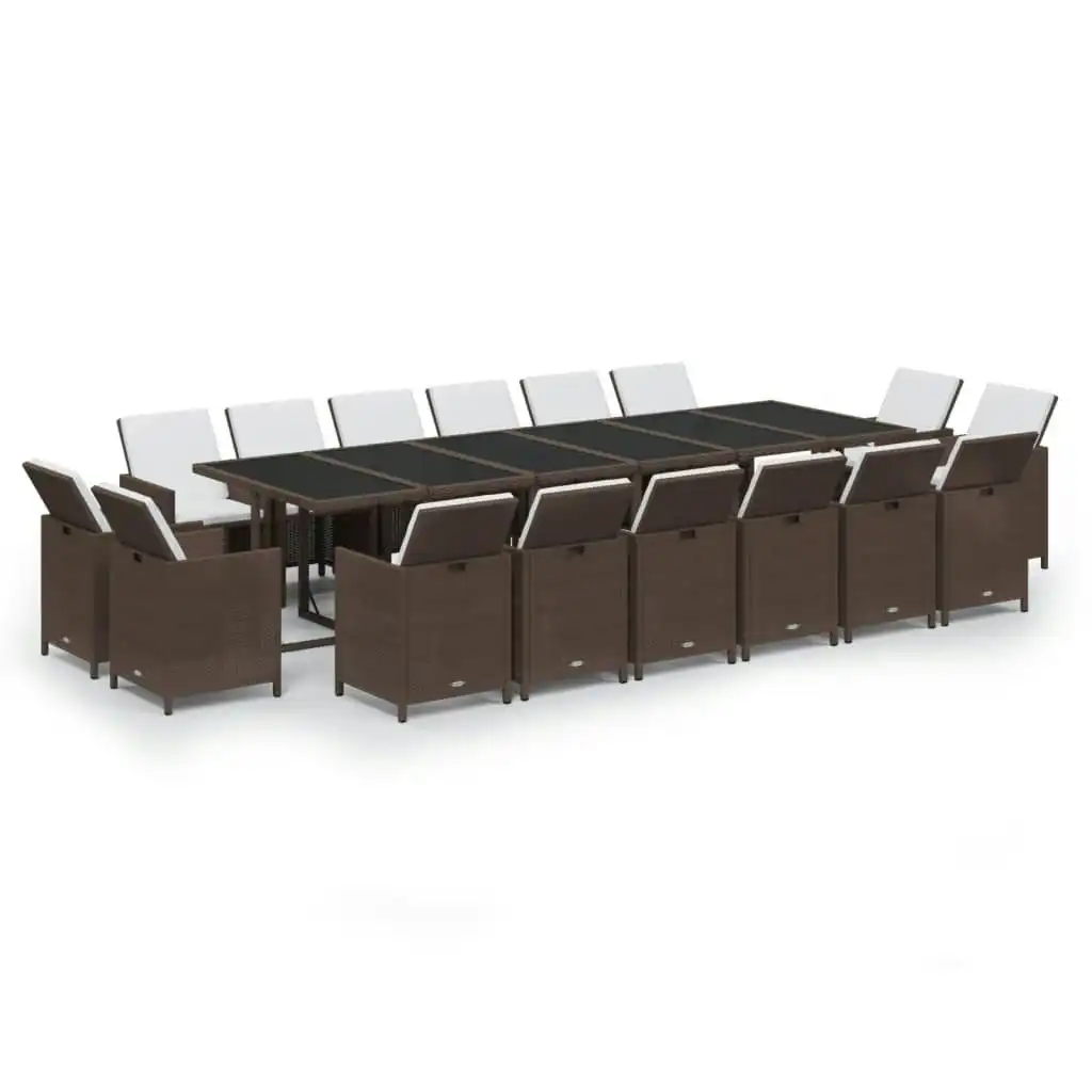 17 Piece Garden Dining Set with Cushions Poly Rattan Brown 3095621