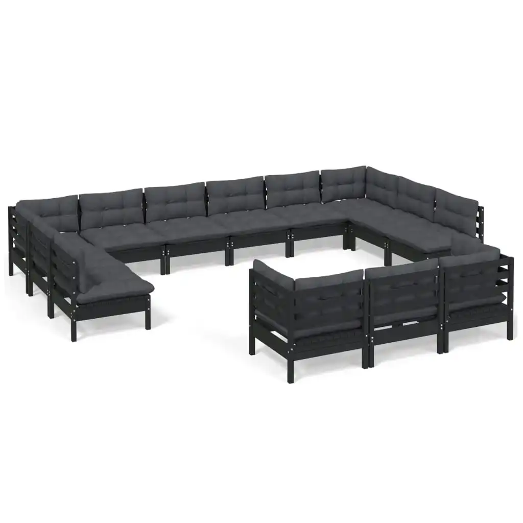 13 Piece Garden Lounge Set with Cushions Black Pinewood 3097287