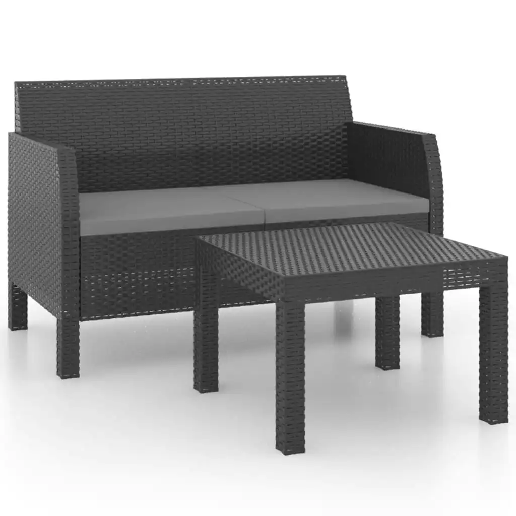 2 Piece Garden Lounge Set with Cushions PP Rattan Anthracite 3079667