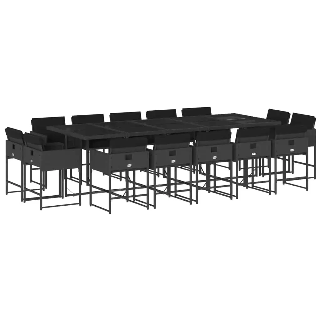 15 Piece Garden Dining Set with Cushions Black Poly Rattan 3211411