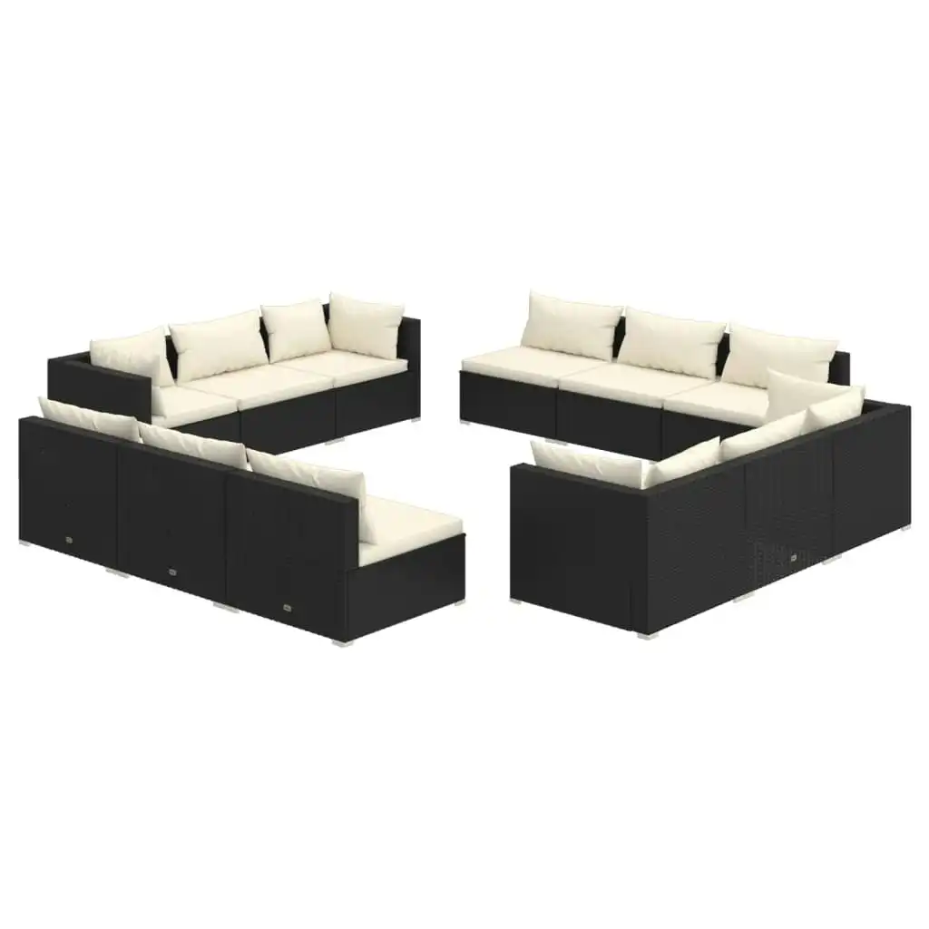 12 Piece Garden Lounge Set with Cushions Poly Rattan Black 3101583