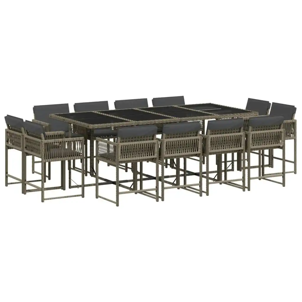 13 Piece Garden Dining Set with Cushions Grey Poly Rattan 3211580