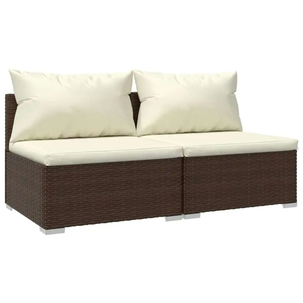 2 Piece Garden Lounge Set with Cushions Poly Rattan Brown 3101394