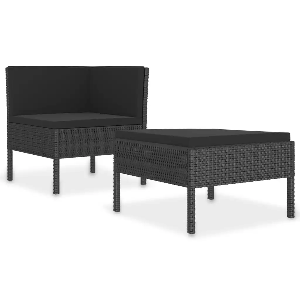 2 Piece Garden Lounge Set with Cushions Poly Rattan Black 310207