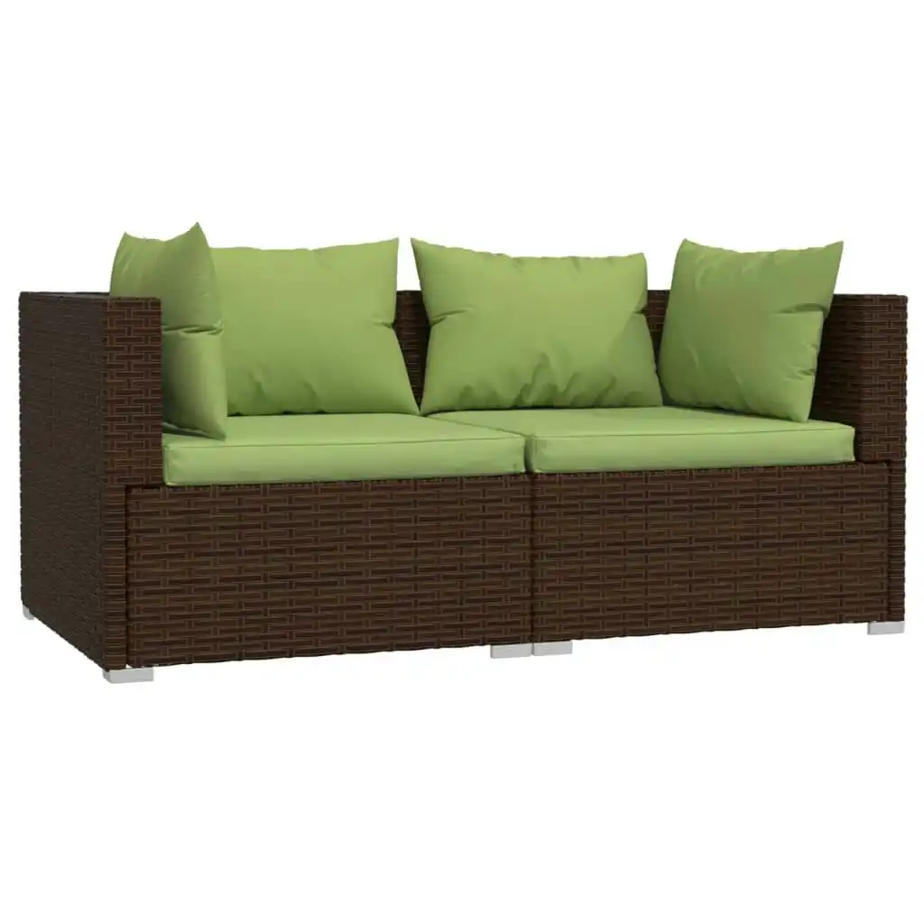 2-Seater Sofa with Cushions Brown Poly Rattan 317553