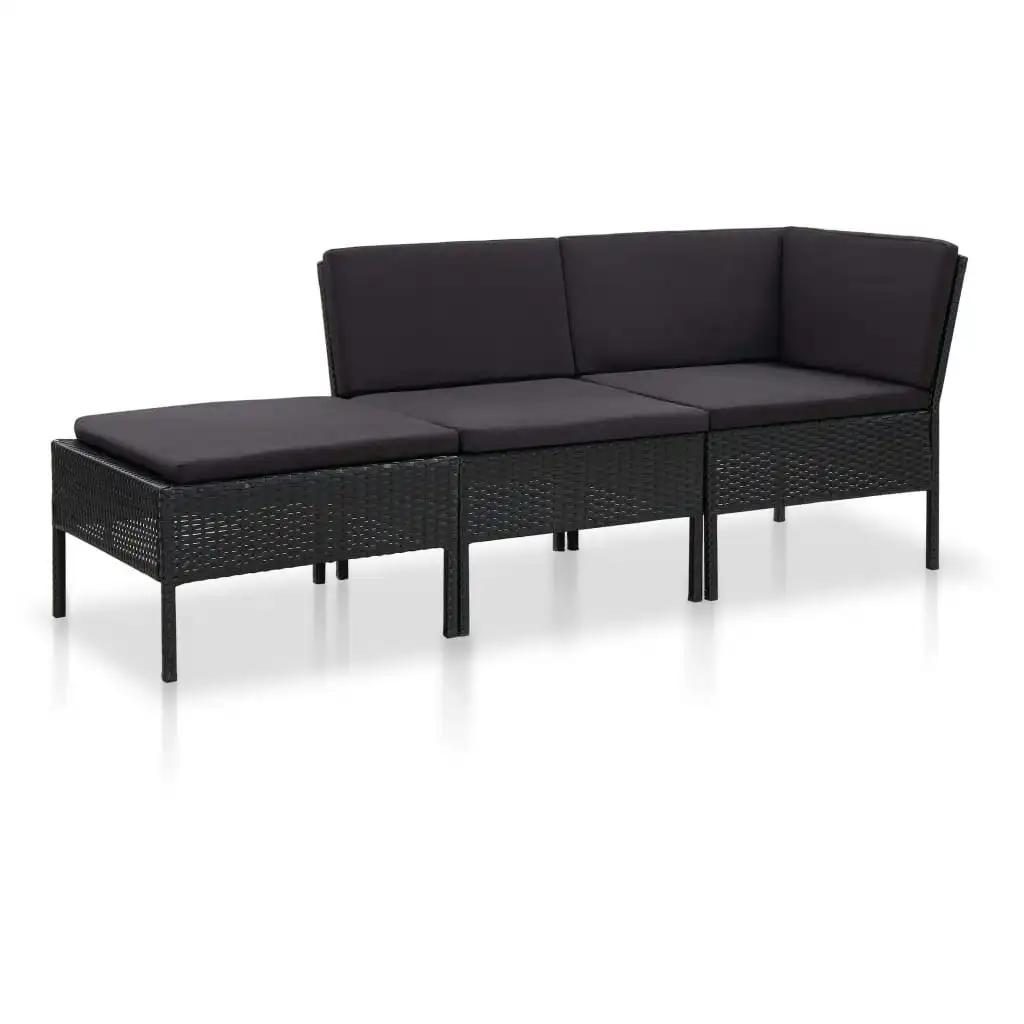 3 Piece Garden Lounge Set with Cushions Poly Rattan Black 48961