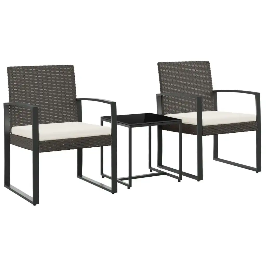 3 piece Garden Dining Set with Cushions Brown PP Rattan 360207
