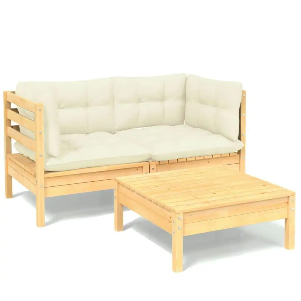 3 Piece Garden Lounge Set with Cream Cushions Pinewood 3096016