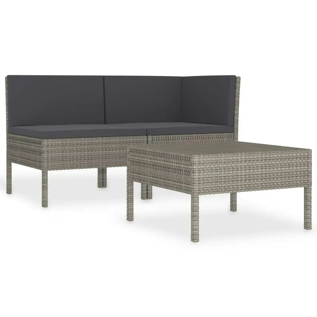 3 Piece Garden Lounge Set with Cushions Poly Rattan Black 310188