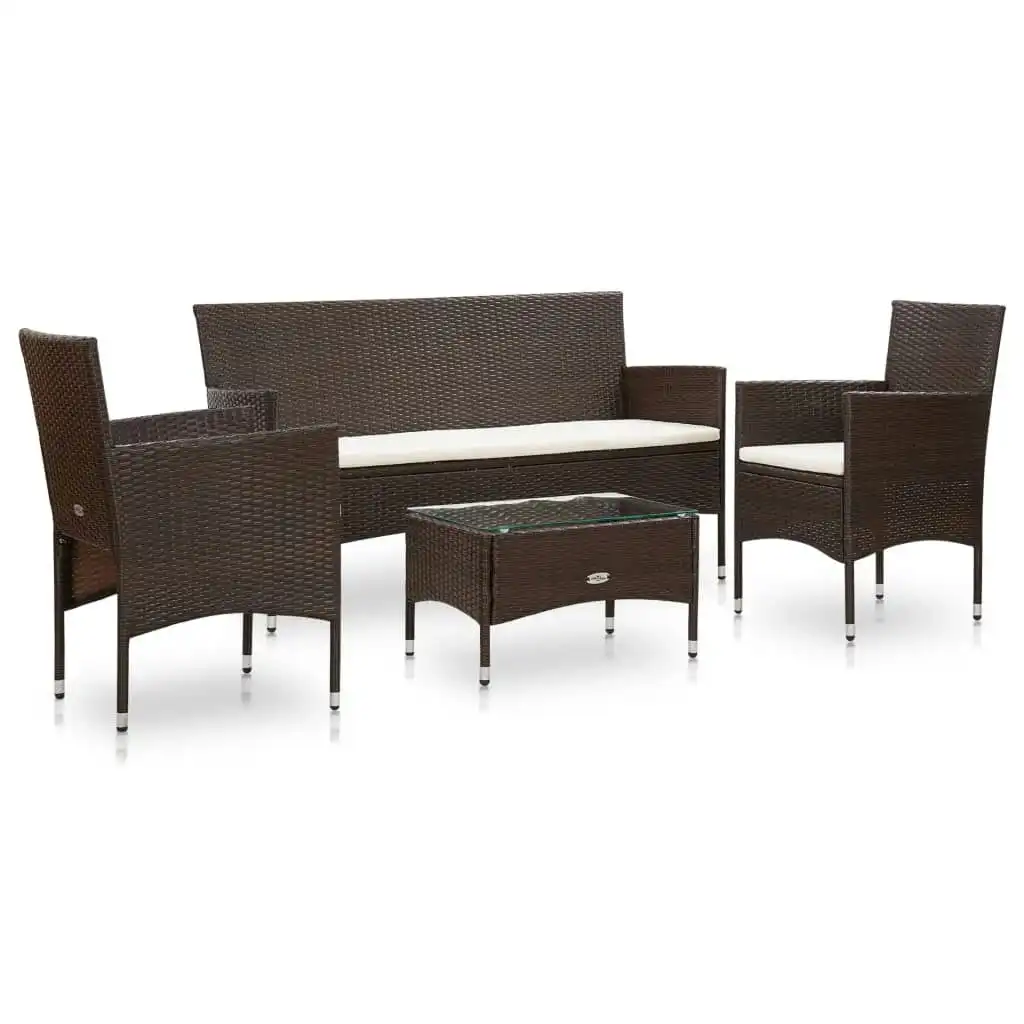 4 Piece Garden Lounge Set With Cushions Poly Rattan Brown 45888
