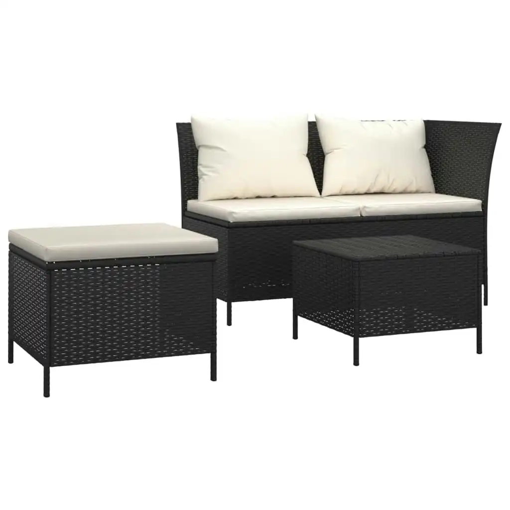 3 Piece Garden Lounge Set with Cushions Black Poly Rattan 319692