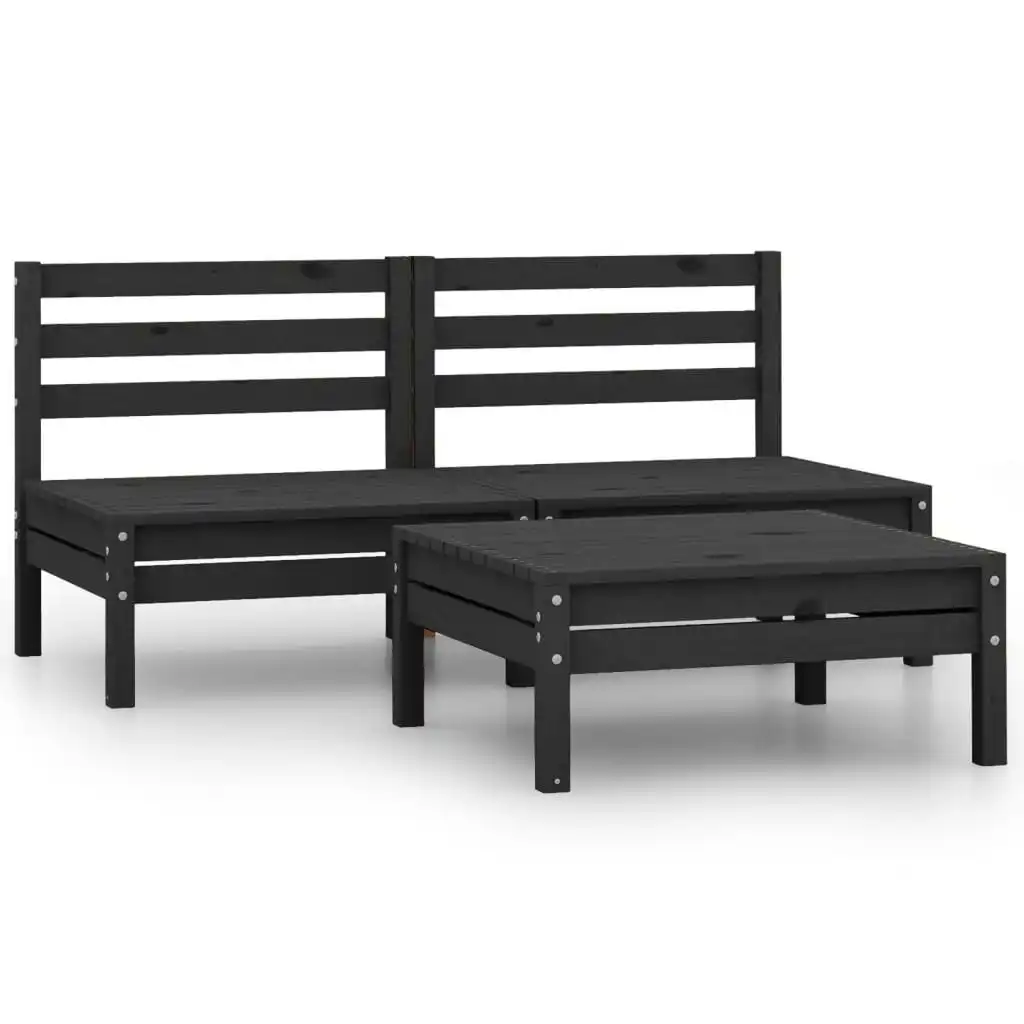 3 Piece Garden Lounge Set Black Solid Wood Pine 3082381