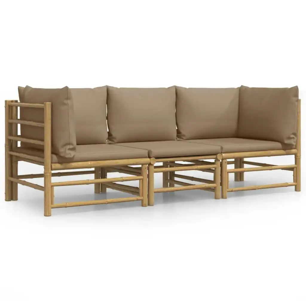 3 Piece Garden Lounge Set with Taupe Cushions  Bamboo 3155119