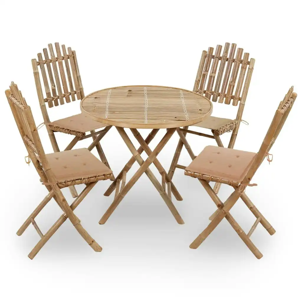 5 Piece Folding Outdoor Dining Set with Cushions Bamboo 3063963