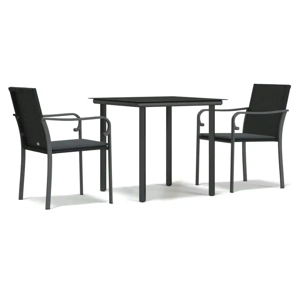 3 Piece Garden Dining Set with Cushions Poly Rattan and Steel 3186955