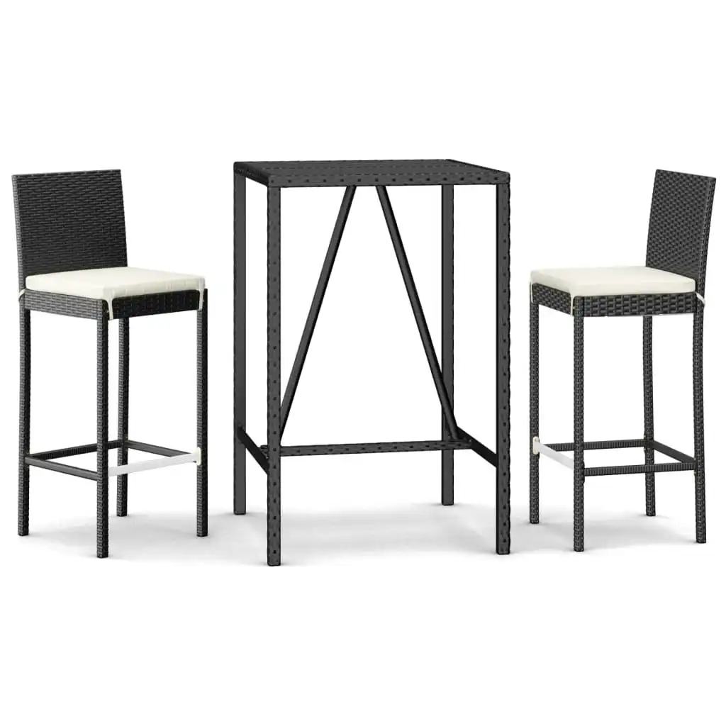3 Piece Outdoor Bar Set with Cushions Black Poly Rattan 3187641