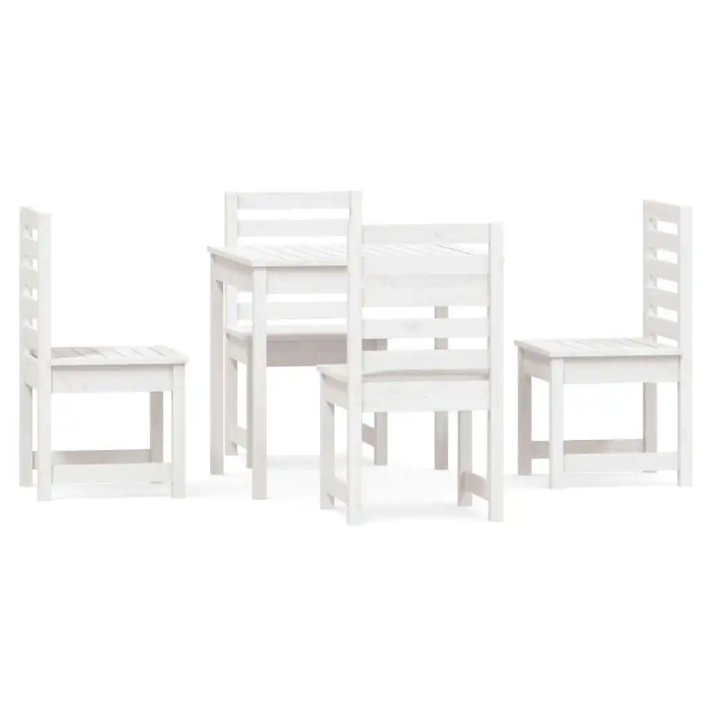 5 Piece Garden Dining Set White Solid Wood Pine 3154678