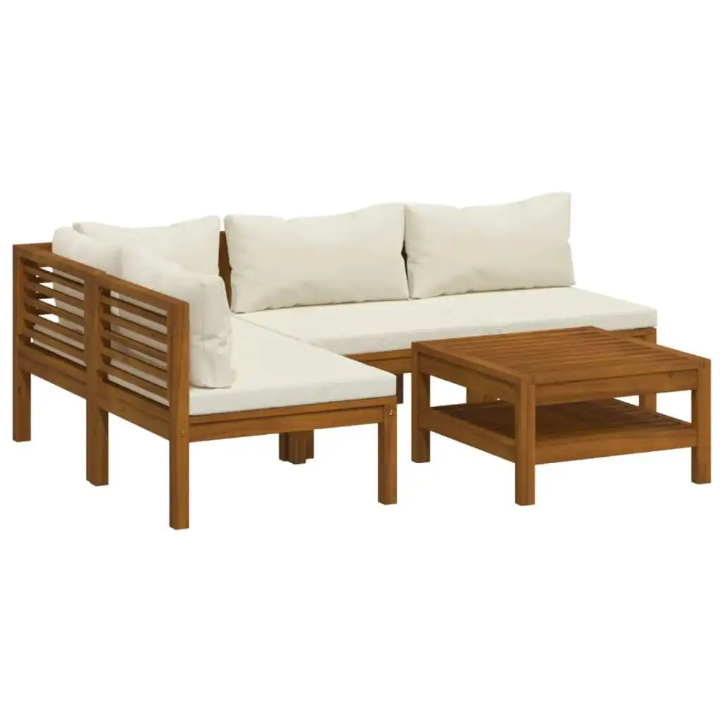 5 Piece Garden Lounge Set with Cream Cushion Solid Acacia Wood 3086951