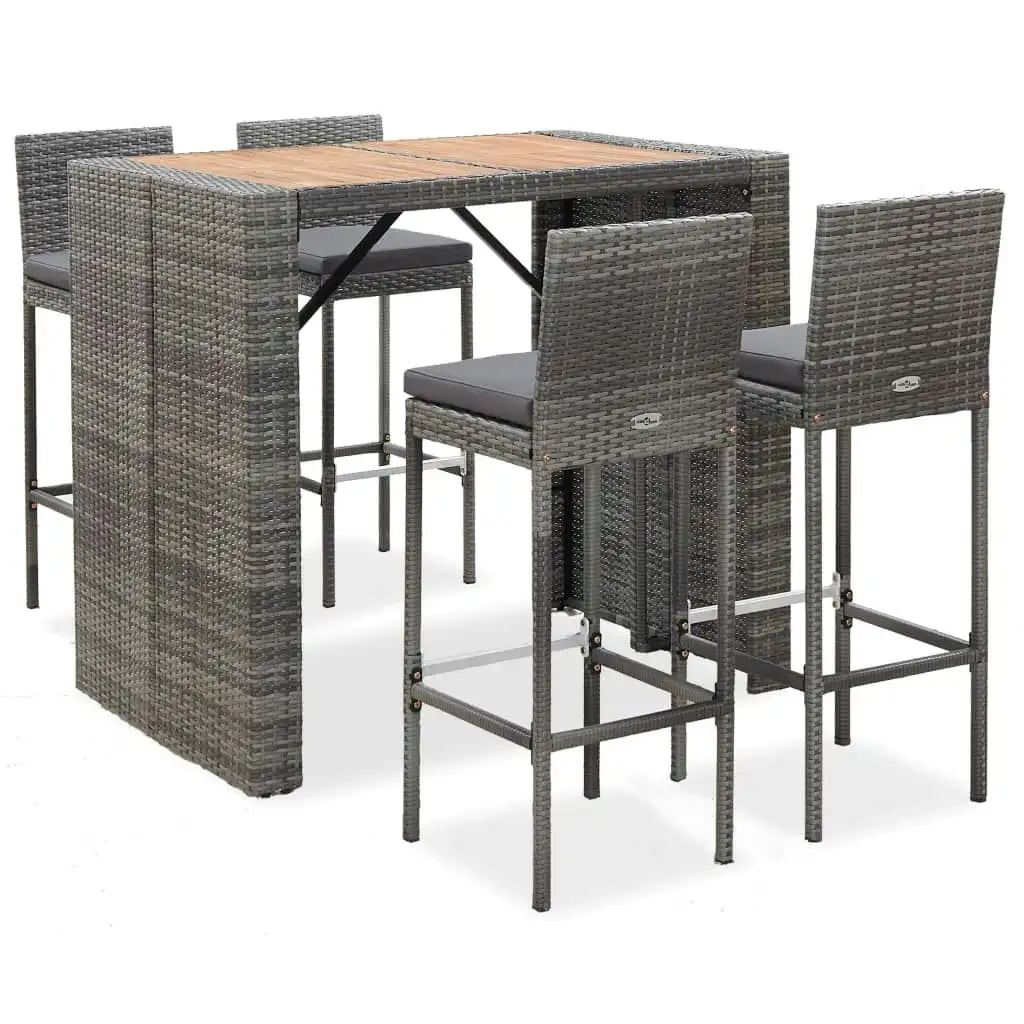 5 Piece Outdoor Bar Set Poly Rattan and Acacia Wood Grey 49565