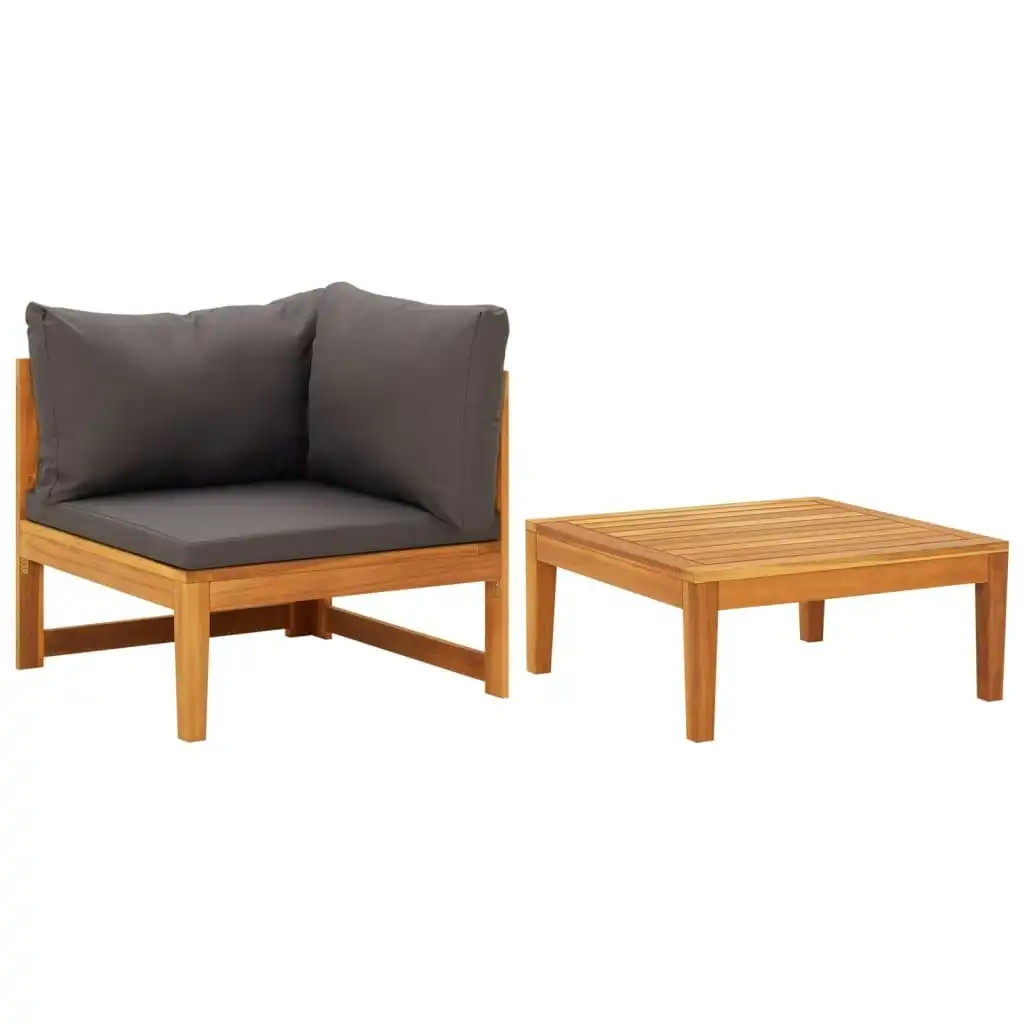 2 Piece Garden Lounge Set with Dark Grey Cushions Acacia Wood 316321
