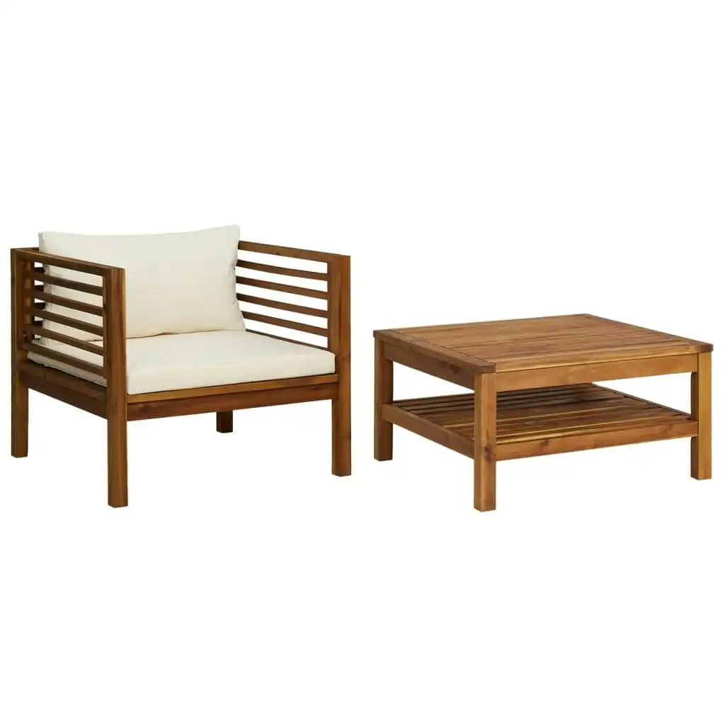 2 Piece Garden Sofa Set with Cream White Cushions Acacia Wood 316285