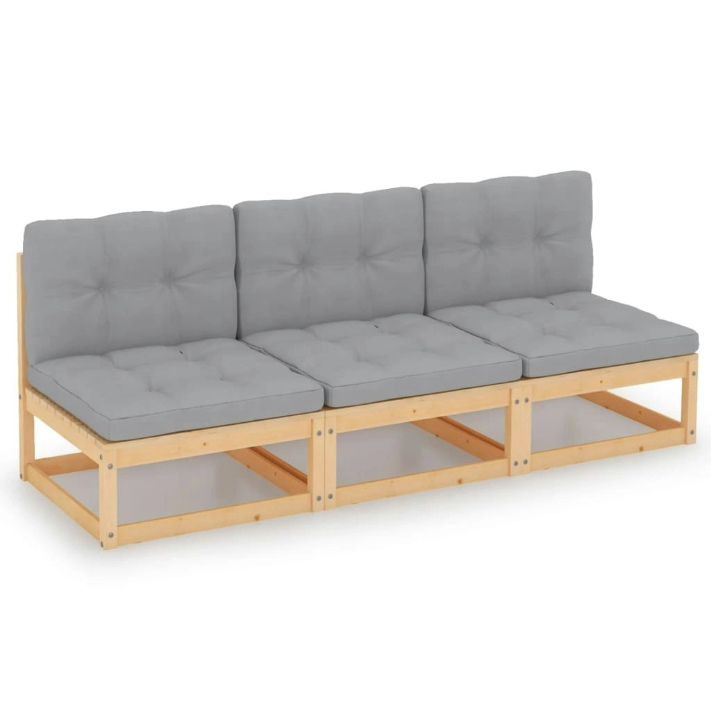 3-Seater Sofa with Cushions Solid Pinewood 3076349