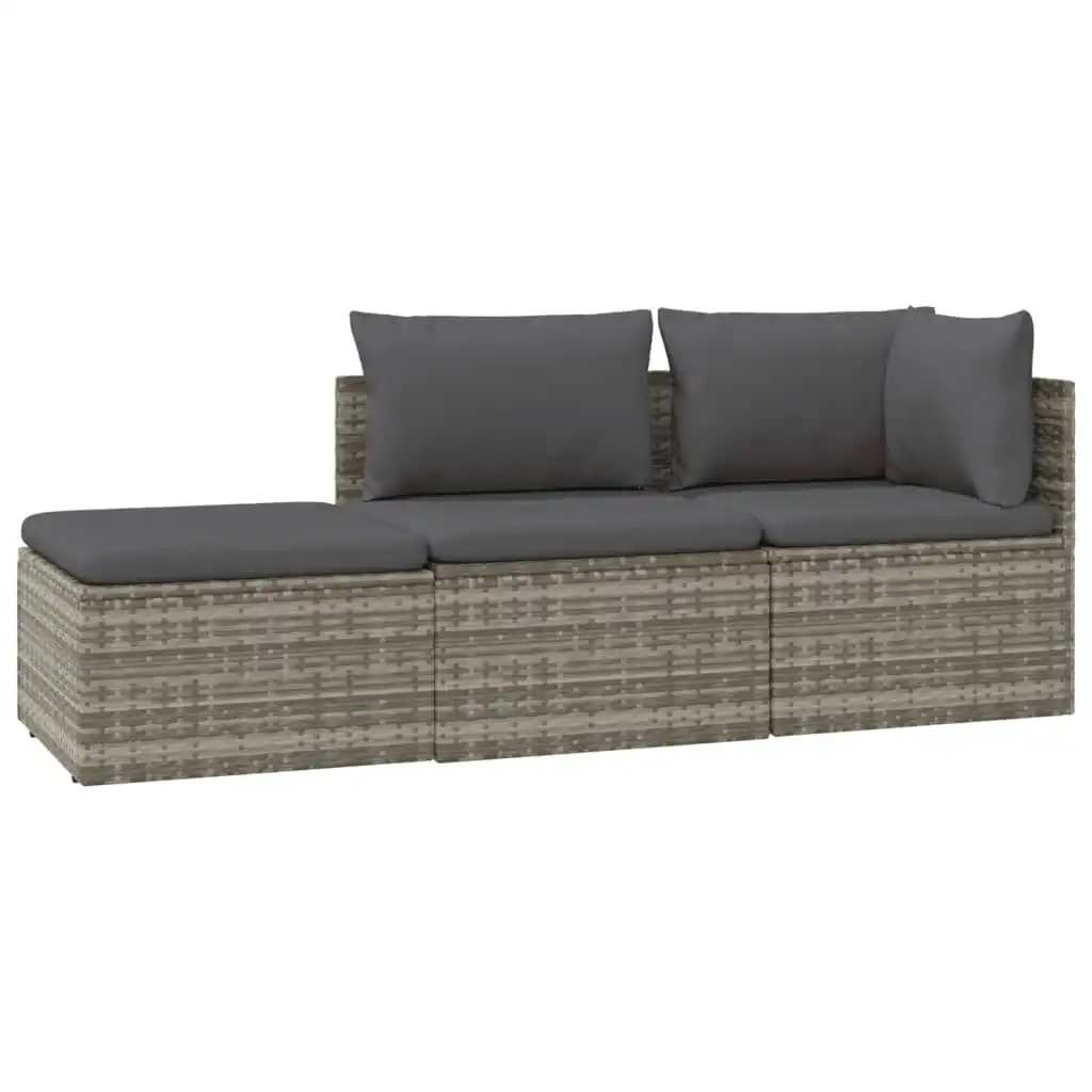 3 Piece Garden Lounge Set with Cushions Grey Poly Rattan 318677