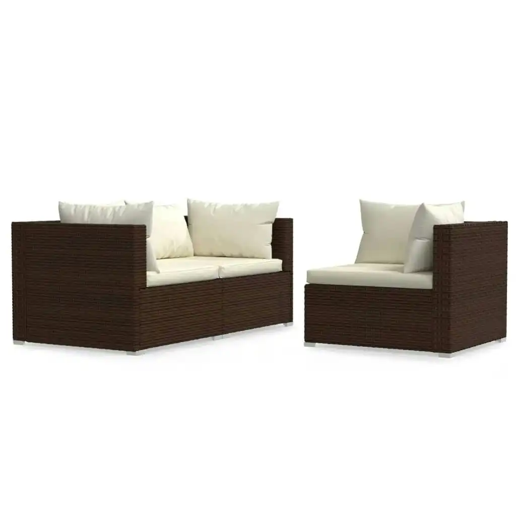 3 Piece Garden Lounge Set with Cushions Brown Poly Rattan 317505