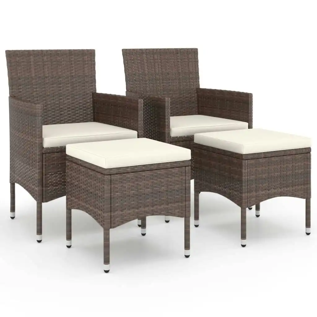 4 Piece Garden Chair and Stool Set Poly Rattan Brown 310613