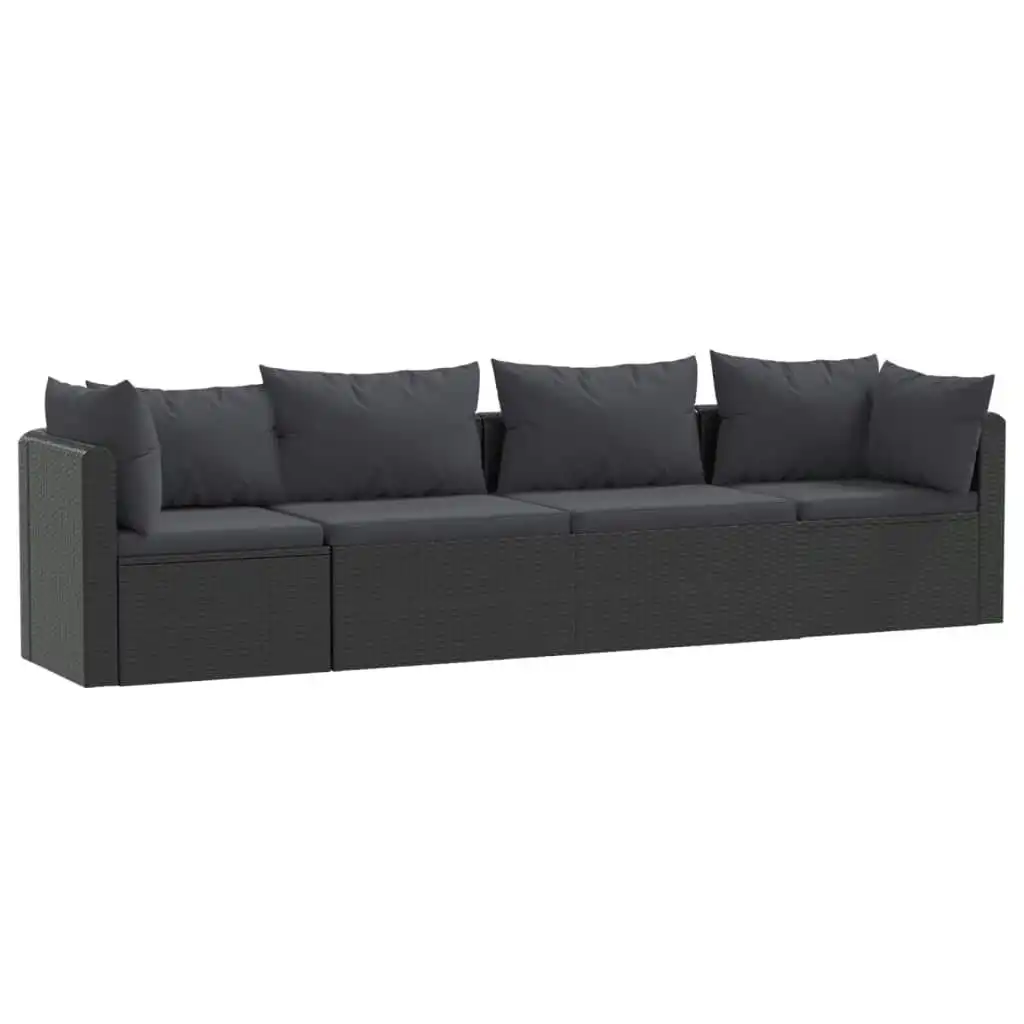 4 Piece Garden Sofa Set with Cushions Poly Rattan Black 46558