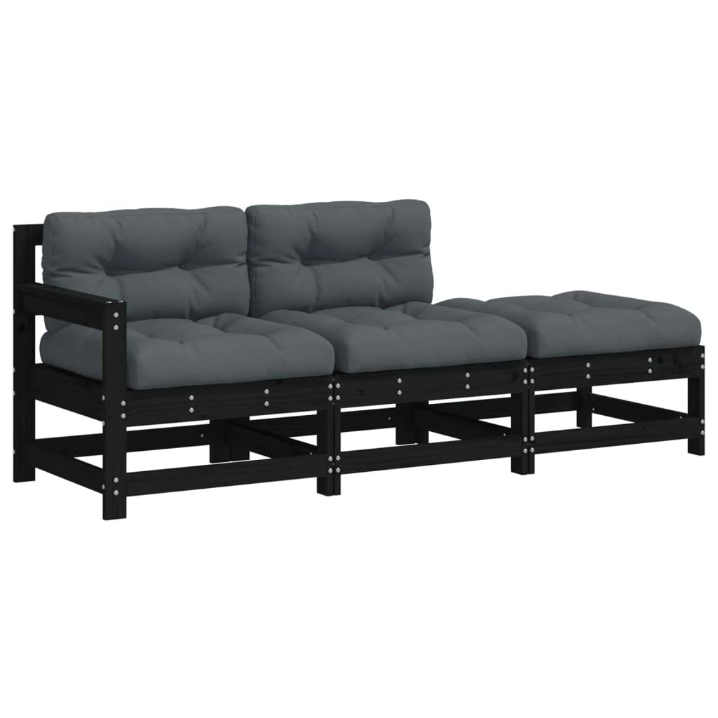 3 Piece Garden Lounge Set with Cushions Black Solid Wood 825601