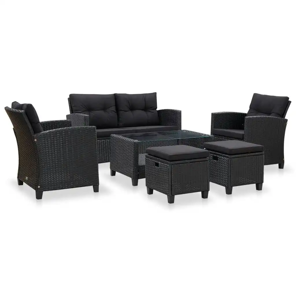 6 Piece Garden Sofa Set with Cushions Poly Rattan Black 46151