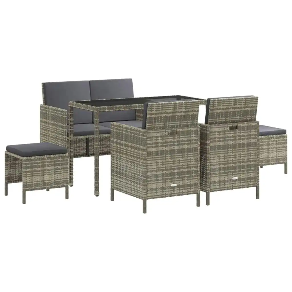 6 Piece Garden Dining Set with Cushions Grey Poly Rattan 363397