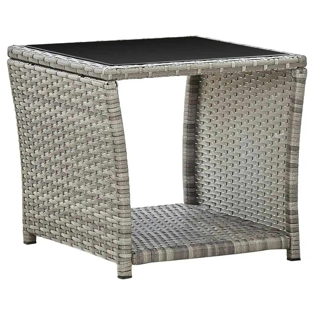 Coffee Table Grey 45x45x40 cm Poly Rattan and Glass 46068