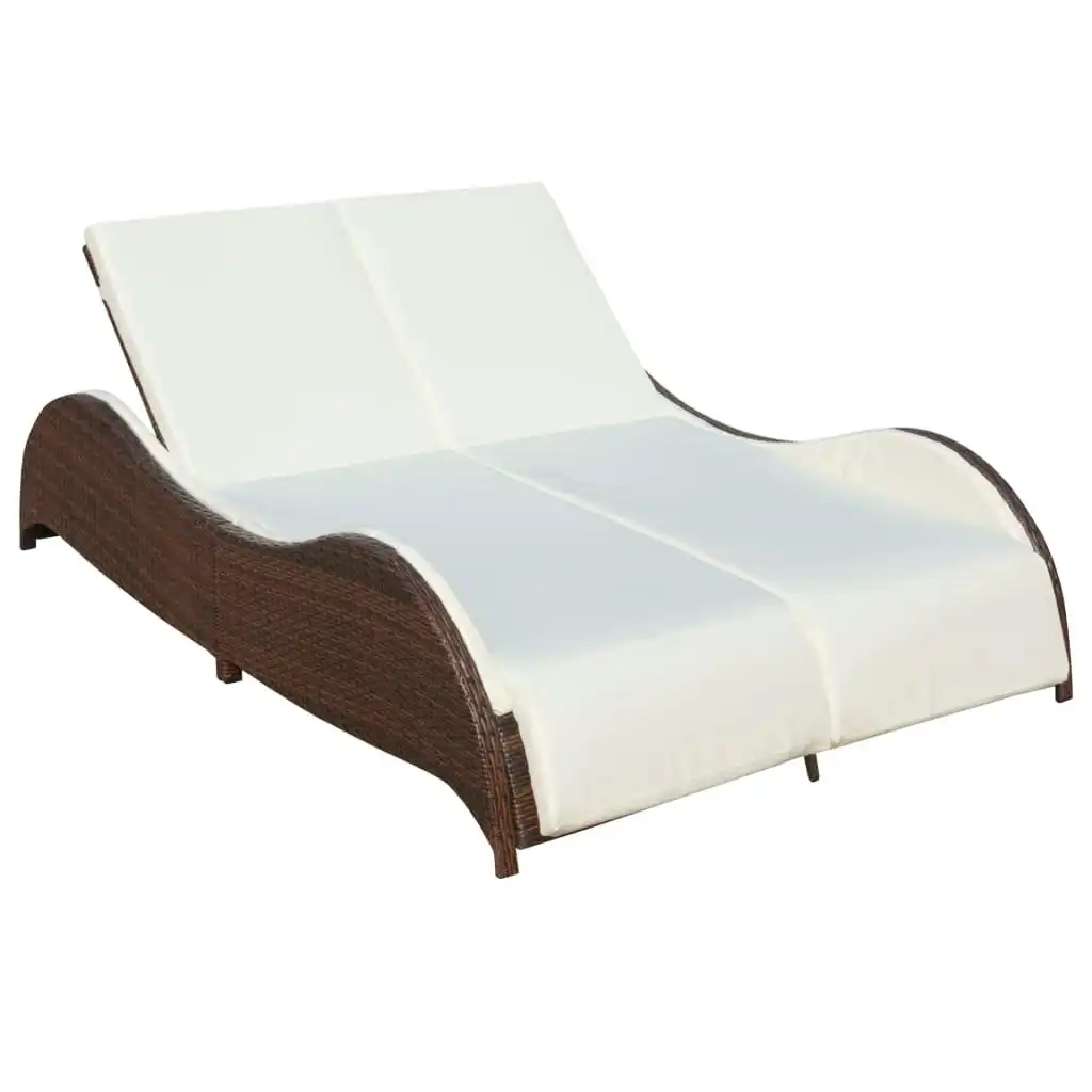 Double Sun Lounger with Cushion Poly Rattan Brown 41976