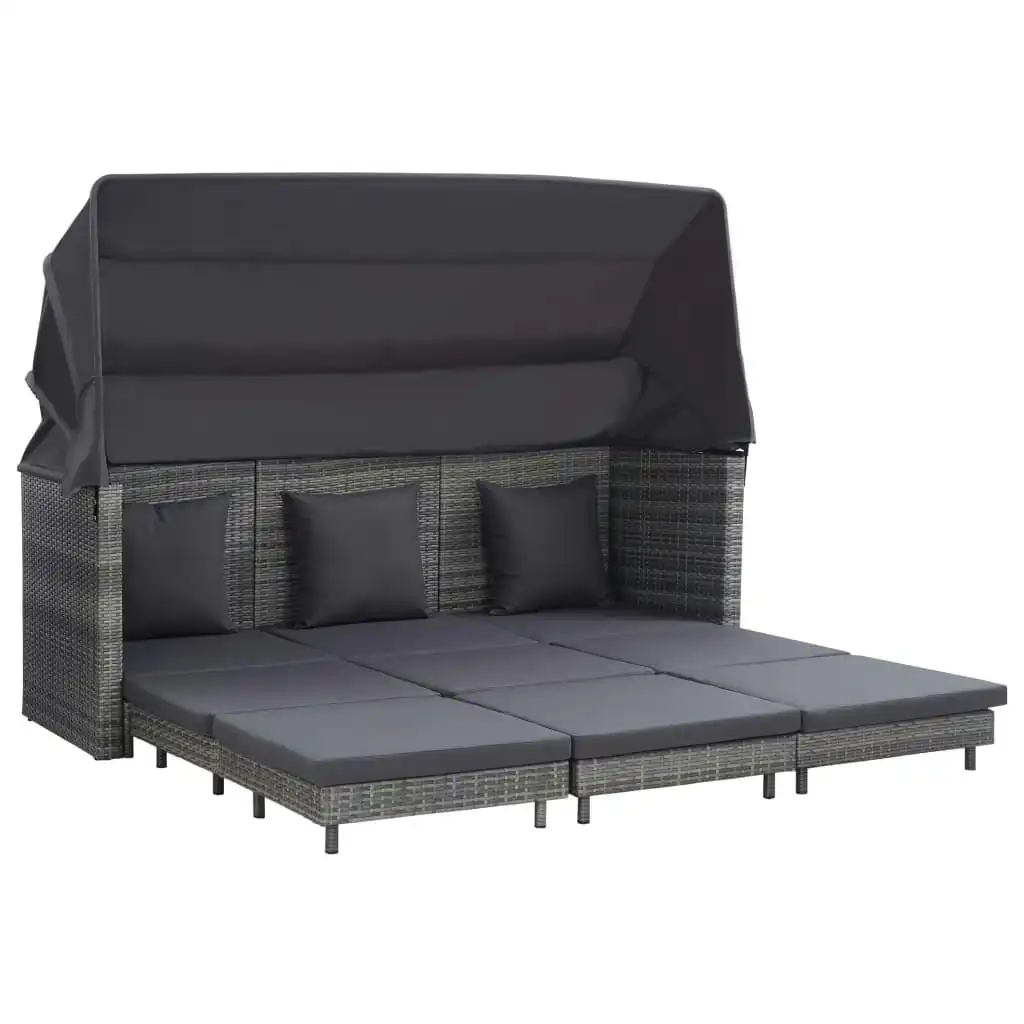 Extendable 3-Seater Sofa Bed with Roof Poly Rattan Grey 46077