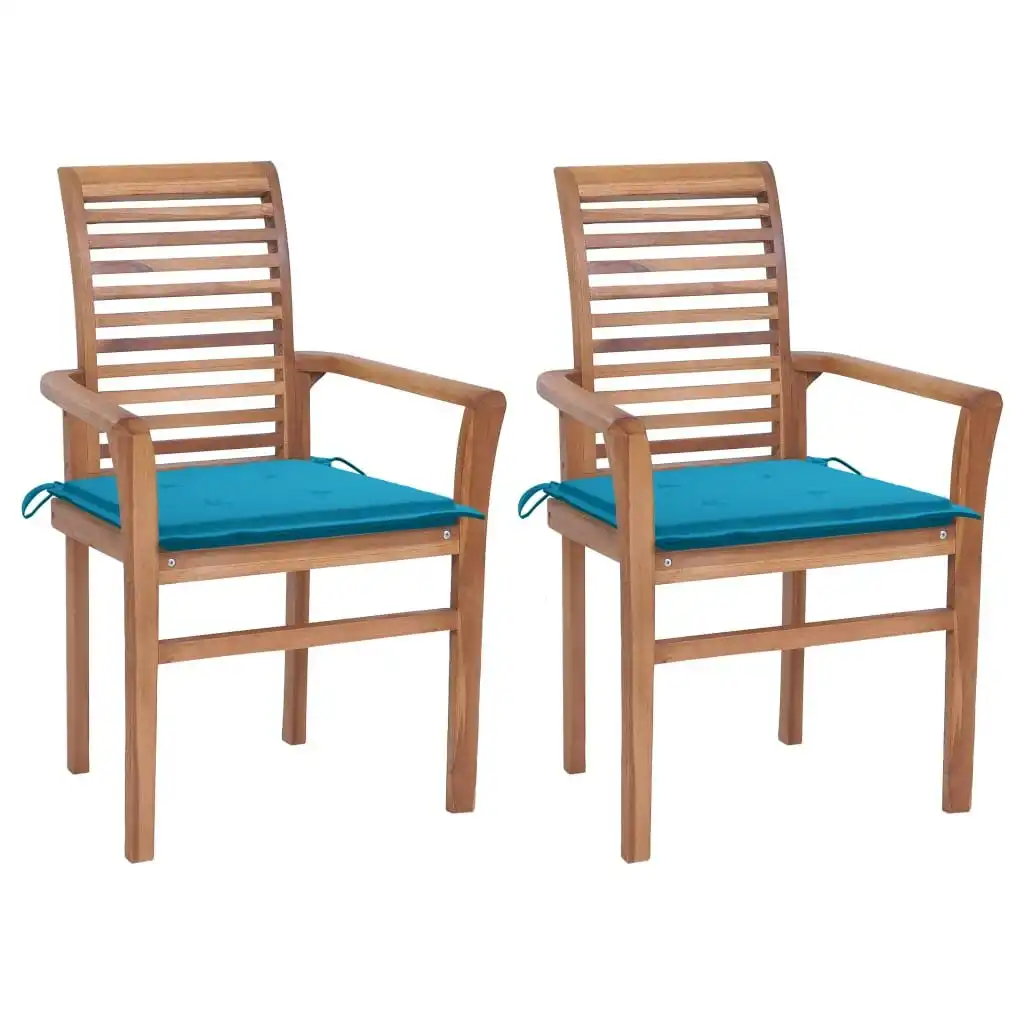 Dining Chairs 2 pcs with Blue Cushions Solid Teak Wood 3062599