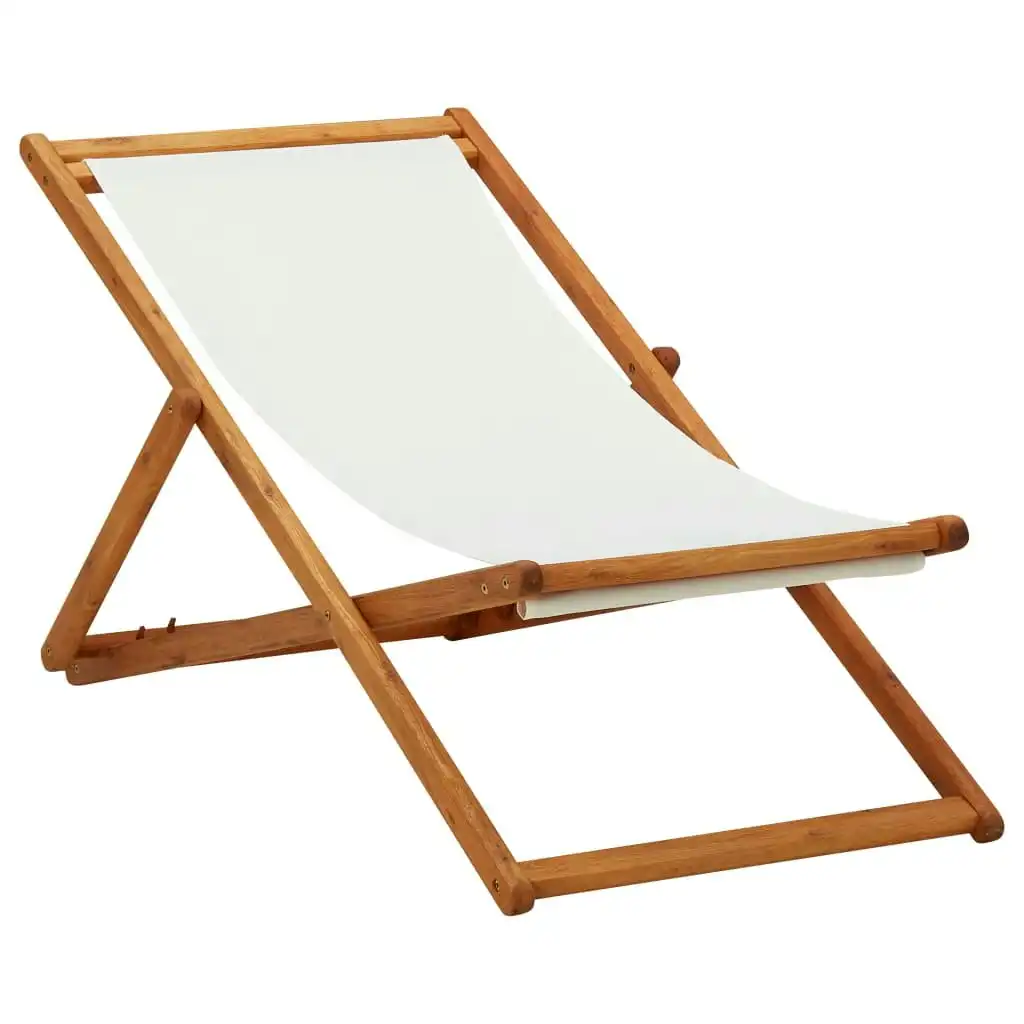 Folding Beach Chair Eucalyptus Wood and Fabric Cream White 310314