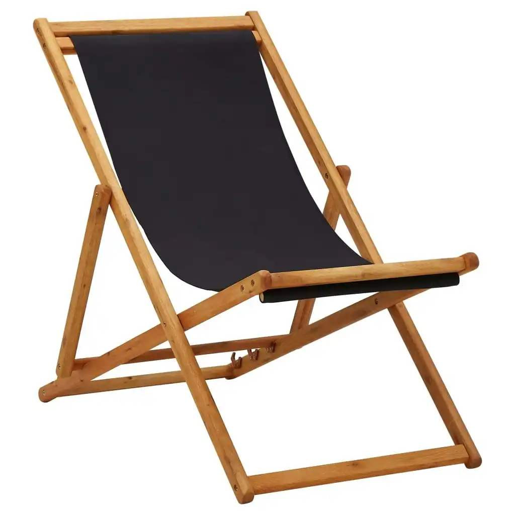 Folding Beach Chair Eucalyptus Wood and Fabric Black 310316